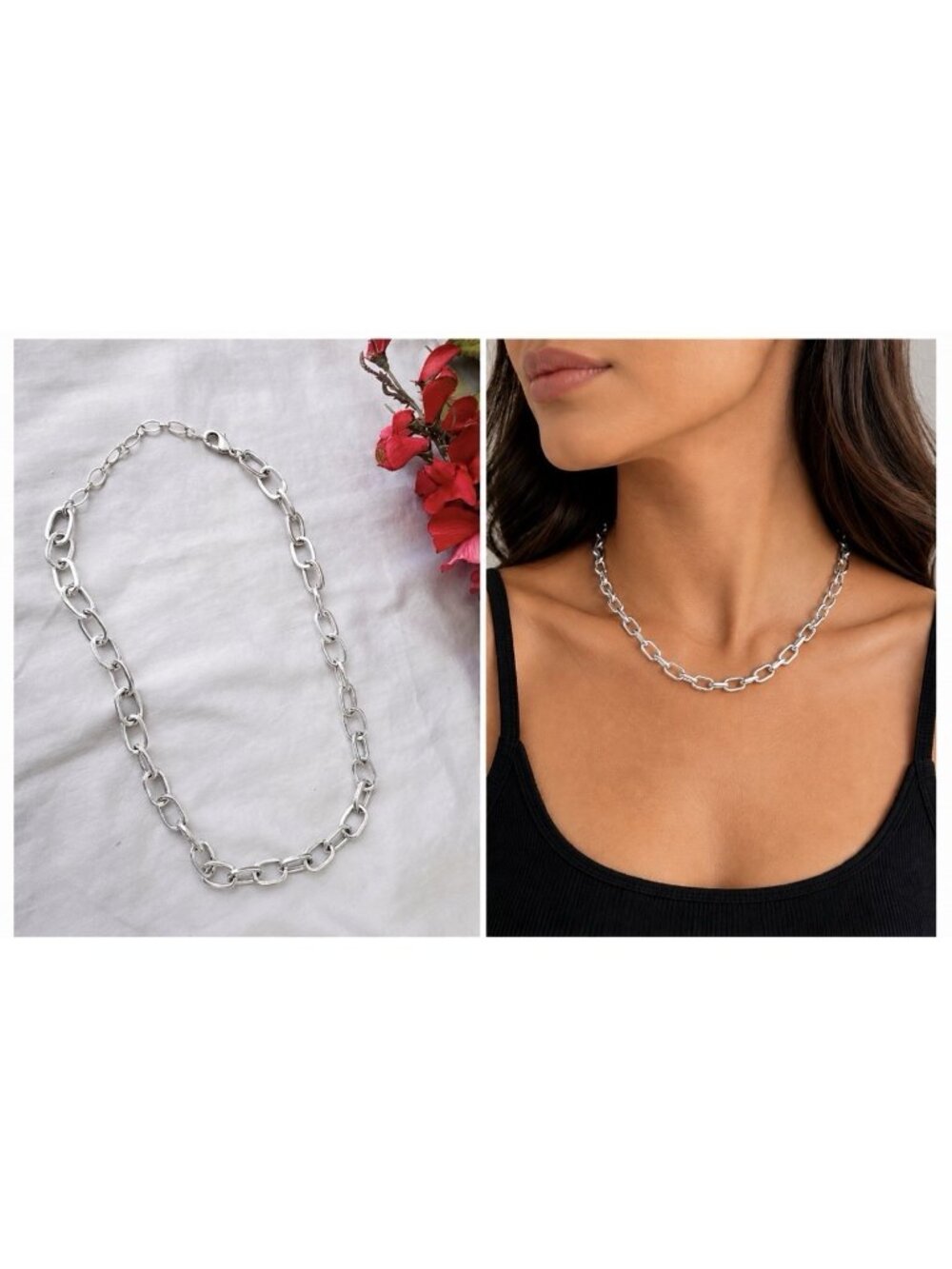 Sequin NYC Nordstrom 17" Chunky Link Silvertone Short Layering Necklace NEW